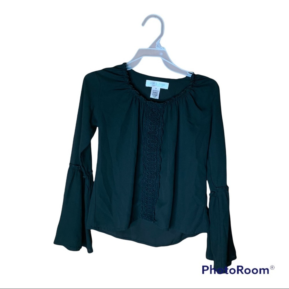 Kids girls size small black sheer flow sleeve shirt